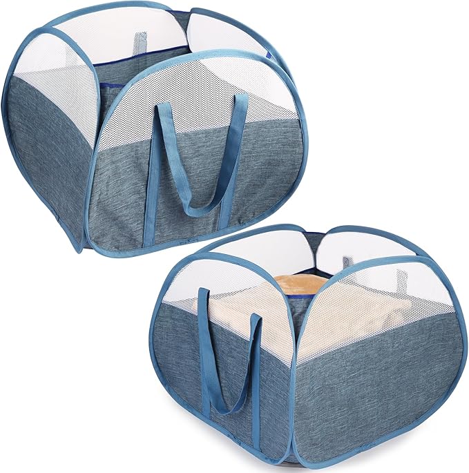 2 Pack Collapsible Laundry Baskets, 90L Large Foldable Laundry Basket, Pop Up Hampers for Laundry, Dirty Clothes Laundry Hamper for Bedroom, Bathroom, Dorm, Laundry Room, Travel or Camping Blue