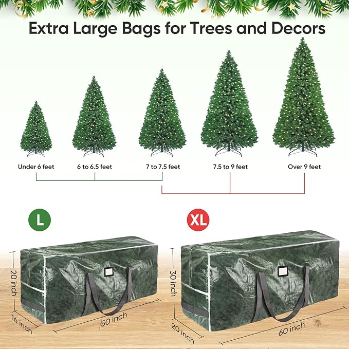 BALEINE 9 ft Christmas Tree Storage Bag, Heavy Duty Extra Large Artificial Christmas Tree Bag with Reinforced Handles and Dual Zippers Wide Opening (Transparent, 9 ft)