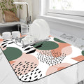 Dish Drying Mat Abstract Dots Lines Doodle Pattern Kitchen Mat 12"x19" Bsorbent Coffee Maker Mat for Dishes Utensils Coffee Maker Pots and Pans Easy Clean Dish Slip Resistant Pad