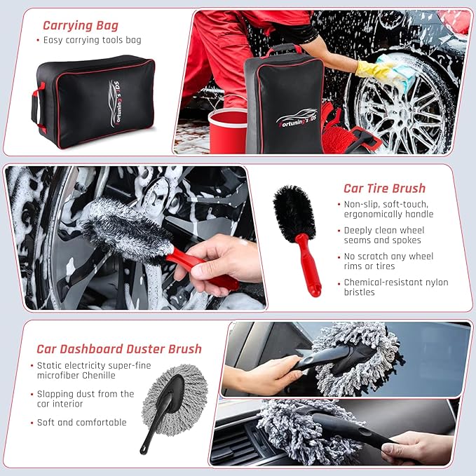 43PCS Car Detailing Kit Interior Cleaner, Auto Detailing Kit, Car Vacuum Car Interior Detailing Kit, Car Wash Kit with Bucket Detailing Brush Set Car Accessories for Motorcycle, Cars, Bikes, Wheels