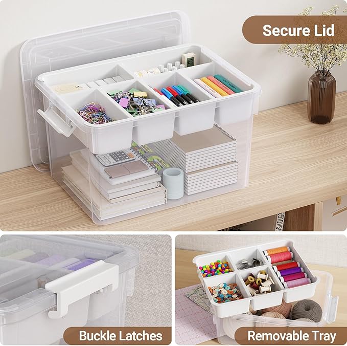 160Qt Plastic Storage Bins with Lids, Clear Latching Organizers Boxes with Removable Trays, Large Portable Storage Containers, for Holiday Ornaments, Home Organization, 4Pack