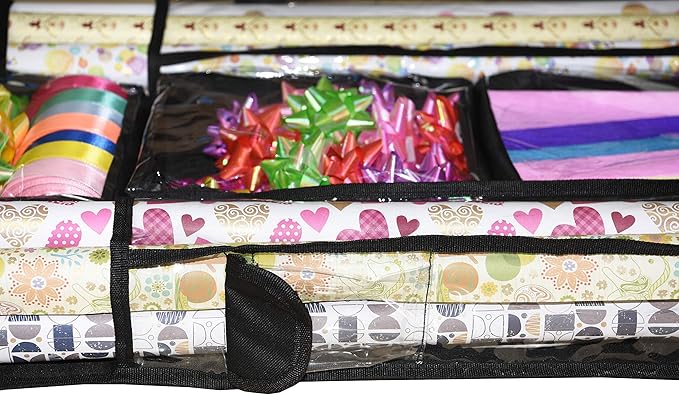 Freegrace Double Sided Hanging Gift Wrap Organizer | Large 16" x 41" Wrapping Paper Rolls Storage Bag | Tearproof & Space Saving Closet Gift Bag Organization Solution (Black)