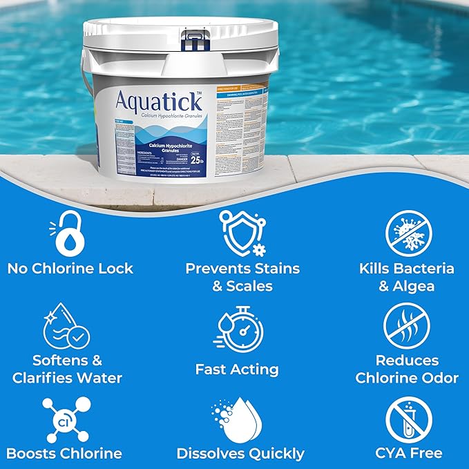 Pro-Grade Chlorine Pool Shock, 68% Cal-Hypo Granular Sanitizer, Prevents Bacteria & Algae, Restores Crystal Clear Water - Shock Treatment, Swimming Pool Chemical - 25Lb