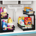 Jusdyrack 1 Packs 2 Tier Pull Out Cabinet Organizer Storage Shelf, Sliding Under Sink Organizers, Metal Drawer for Kitchen, Bathroom, Pantry Closet Organization Rack,Black