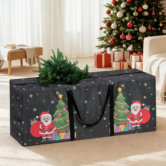 9 Ft Christmas Tree Storage Bag, Waterproof Heavy Duty Oxford, Extra Large Xmas Tree Storage Bag with Handles and Sleek Zipper for Christmas Ornaments Wreath, Black