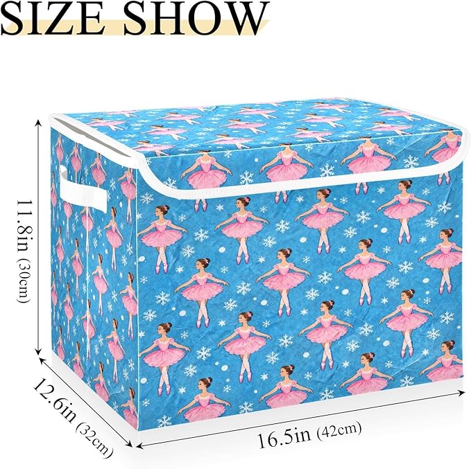 Christmas Ballet Dancer Snowflake Storage Bins with Lids Foldable Storage Basket with Handles Collapsible Large Fabric Organizer Containers for Clothes Shelves Closet Office Home