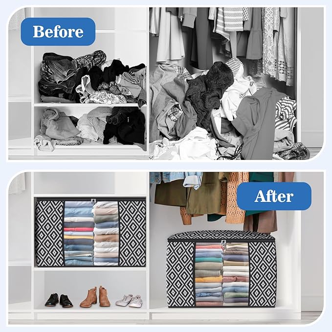Direct 100L, 2 Pack, Storage Containers, Large Clothes Storage Bins Foldable Organization and Storage Bags with Reinforced Handle, Clear Window for Bedding, Blankets, Clothing, Black
