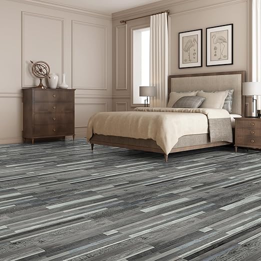Art3d 36-Pack 54 Sq.ft Peel and Stick Floor Tiles Vinyl Plank Flooring Wood Look, Adhesive and Waterproof Tile Sticker for Bedroom, Living Room, Kitchen, RV in Grey