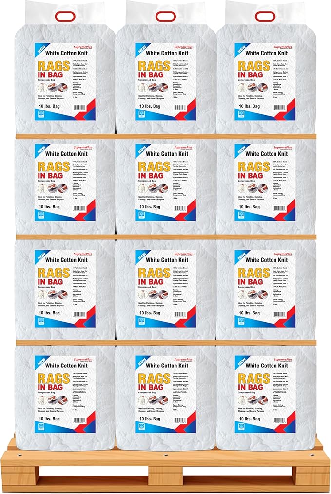 Premium White T-Shirt Cleaning Rags (600 lbs. Pallet 60x10 lbs. Bag of Rags) – White Cotton Rag for Cleaning, Staining, Painting, Oil, Grease & Dust Removal – Shop Rags Bulk