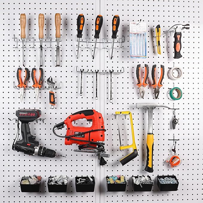 INCLY 320PCS Pegboard Accessories Organizer Kit, Peg Board Hooks Assortment with 20PCS Bins for Organizing Various Tools, Fit 1/8 or 1/4 inch Pegboard for Hanging Storage, Garage Wall Attachments
