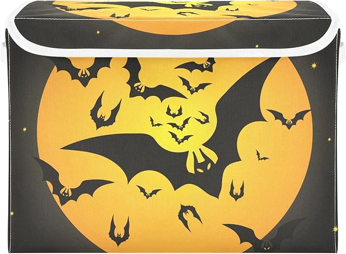 Halloween Storage Baskets Collapsible Storage Bins with Lids, Bat Pattern Storage Boxes Clothes Baskets for Organizing