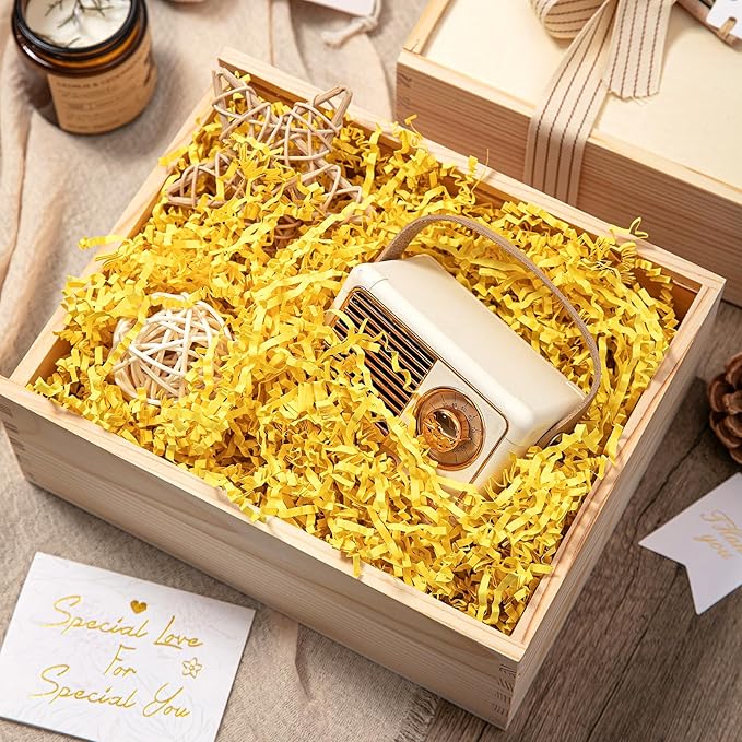 Mefleet 1 LB Crinkle Cut Paper Shred Filler Yellow Crinkle Shredded Paper for Gift Box - Gift Basket Bag Filler - Lemon Grass Cushion Stuffing for Christmas Holiday Packaging Wrapping