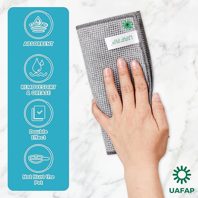 UAFAP 12 Pcs New Upgrade 3-Layer Non Scratch Wire Dishcloth,Cleans Fast Without Scratching, Stands Up to Stuck-on Grime, Multi-Surface Safe, Cleaning Power for Everyday Jobs 7.87“ x 7.87”