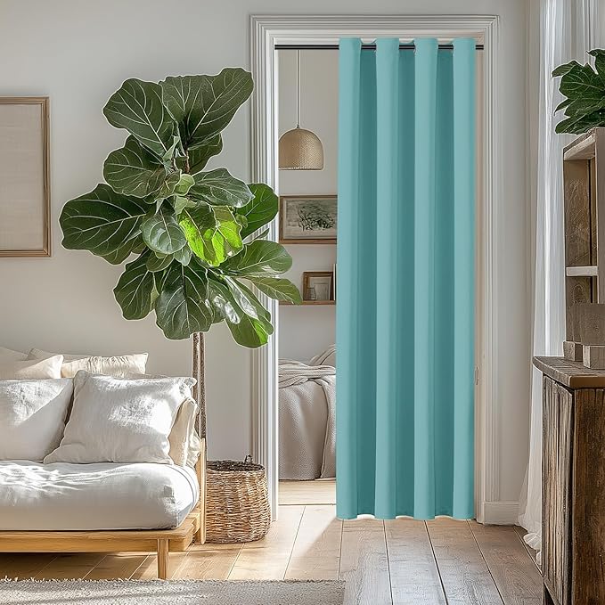 ChrisDowa Blackout Curtains 80 Inches Long for Doorways and Closets, Thermal Insulated Temporary Room Dividers (1 Panel, Aqua, 42 x 80 Inch)