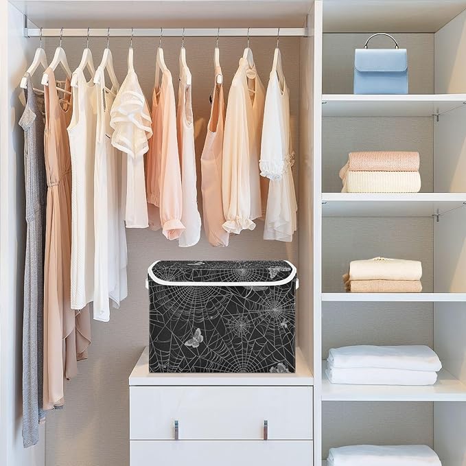 Halloween Baskets Collapsible Storage Bins with Lids, Spiderweb Butterfly Dragonfly Storage Boxes Clothes Baskets for Organizing