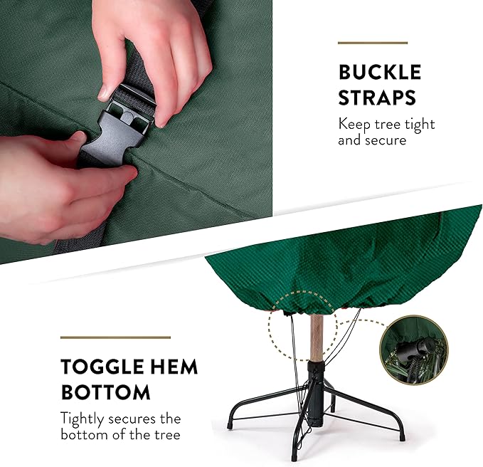 ZOBER Upright Christmas Tree Storage Bag With Drawstring Hem- Fits 7.5 Ft Trees - Oxford Waterproof Fabric Christmas Tree Bag For Storage Box For Xmas - Strong, Durable Straps & Handles - Green