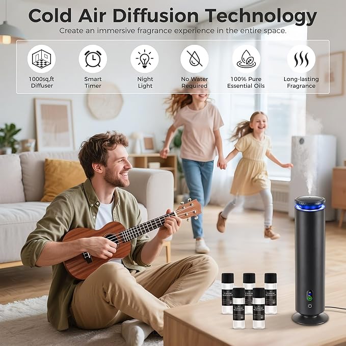Hotel Scent Diffuser Starter Kit - 1000 Square Feet, 7 Ambient Light Settings, Includes 5 Essential Oils for Hotel Aromatherapy, Hotel Scent Diffuser,for Hotels, Homes, and Large Rooms