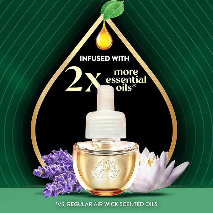 Air Wick Vibrant Plug In Scented Oil Refill, Infused with Essential Oils, Plug In Air Fresheners for Home, Lavender & Waterlily, 4 ct