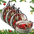 4 Pcs Christmas Wreath Storage Bag, 24 Inch Clear Black Edging Xmas Wreath Storage Container, Garland Holiday Artificial Wreath Storage Holder, Water Proof Transparent PVC with Handles