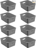 8 Pack Gray Storage Baskets, Plastic Woven Organizer Baskets, Stackable Shelf Baskets for Closet, Pantry, Bathroom & Laundry Room
