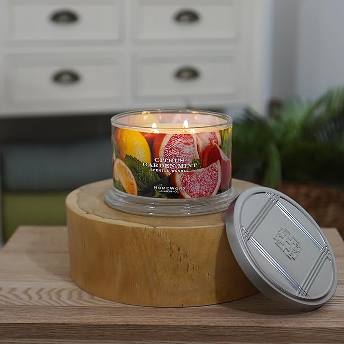 HomeWorx by SLATKIN + CO. Candle- Citrus Garden Mint, 18 oz. Premium Scented Candle - 30-55 Hours Burn Time