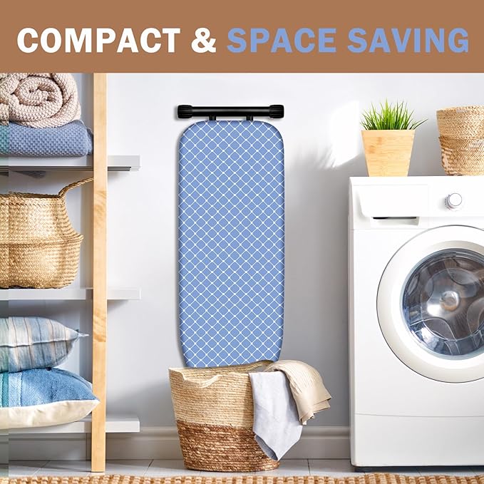 Deegureet Ironing Board, Compact and Space Saver,Size 43 x 13 Ironing Board with Extra Thick Heavy Duty Padded, Stable Structure,Easy to Fold Blue