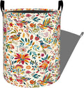 Colorful Bird Among Vibrant Floral Laundry Basket with Handles, 19.7"x15.7" Clothes Foldable Folk Art Laundry Hamper Organizer for Dorm Nursery Bedroom Bathroom Decor, Toy Storage Bin for Kids