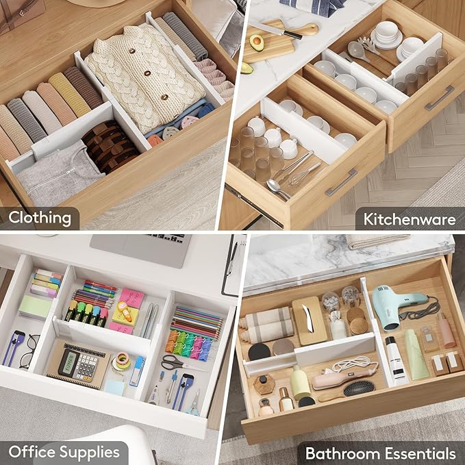 Lifewit 6 Pack Drawer Dividers Plastic 6" High, 13.5-22" Adjustable Drawer Organizers for Clothes, Expandable Dresser Separators in Bedroom/Bathroom/Kitchen/Office Organization and Storage, PLS6