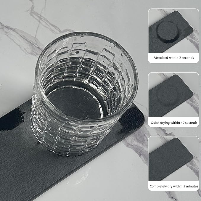 NiuYichee 2 Pcs Water Absorbing Stone Trays, Kitchen/Bathroom Sink Soap Dish, Diatomite Tray Used for Hand Soap & Cosmetic Bottles in The Modern Home, 3.54" W x 9" L, Dark Gray