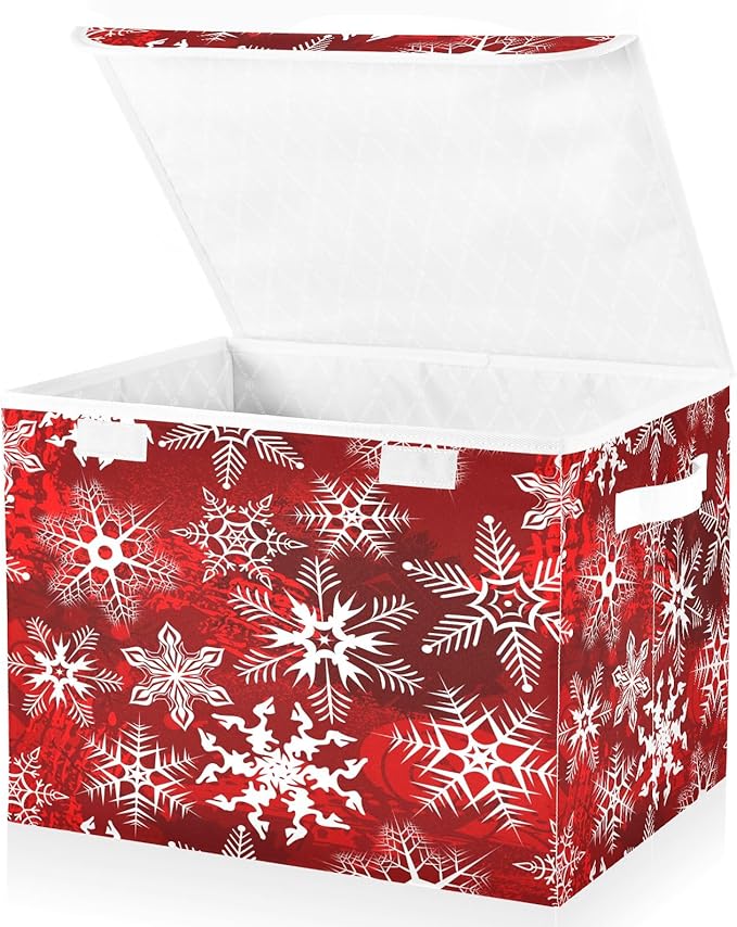 Bolaz Storage Bins with Lids and Handles, Christmas Snowflake Storage Box Storage Basket with Cover Collapsible Organizer Containers for Home Closet, Shelves
