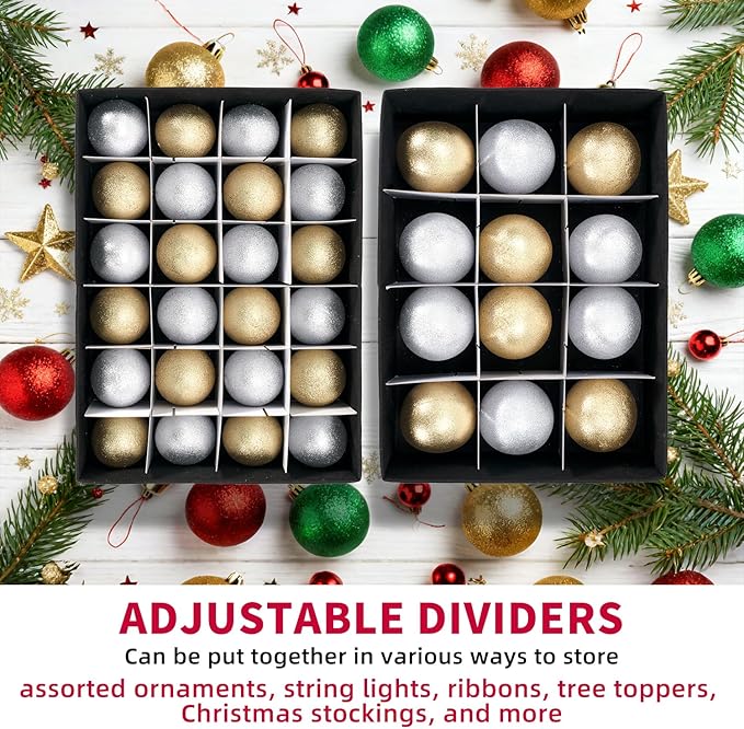 Large Christmas Ornament Storage Box With Adjustable Dividers,Ornament Storage Container with 3 Removable Trays for 72 Holiday Decorations,Red
