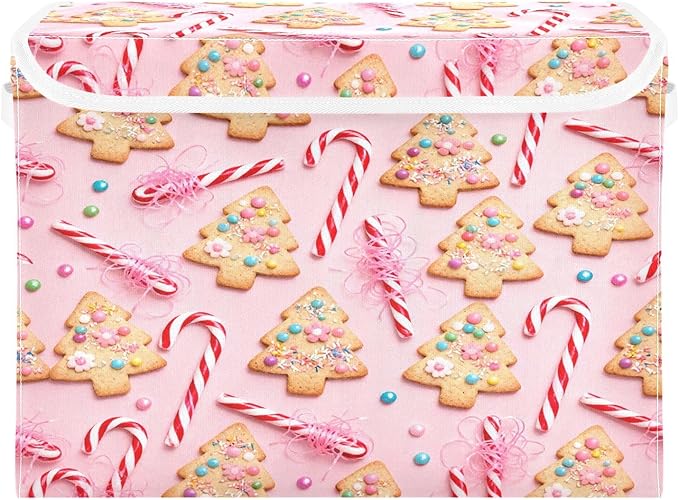 Christmas Tree Cookies Candies Storage Bins with Lids Foldable Storage Basket with Handles Collapsible Large Fabric Organizer Containers for Clothes Shelves Closet Office Home