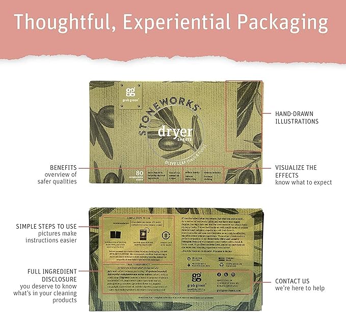 Grab Green Stoneworks Cruelty-Free Dryer Sheets | Softens Fabrics, Freshens Clothing & Reduces Static-Cling and Wrinkles | Plant Based | Birch Branch Scent (160 Sheets)