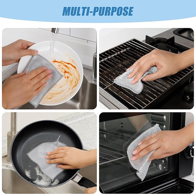 80pcs Non Scratch Wire Dishcloth, Multipurpose Wire Dishwashing Rags for Wet And Dry, Reusable Stainless Steel Cleaning Cloth, Kitchen Metal Dish Cloths for Washing Dishes Sinks, Dishes, Stove Top