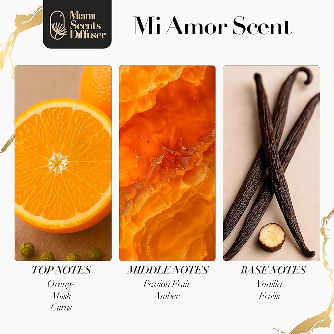 Mi Amor Sweet Essential Oil Refill Luxury Hotel Inspired, Long Lasting Aroma for Home & Office Diffuser, 120ml Fresh Blend of Orange, Passion Fruit, Vanilla, Musk - Scent for Spa Wellness Aromatherapy
