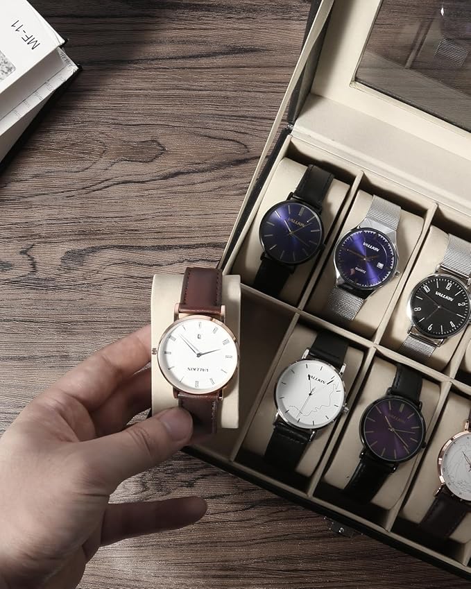 Uten Watch Box, 10 Slots Watch Case, Watch Box Organizer Jewelry Storage with Large Glass Lid, Watch Display Case, Watch Box for Men & Women