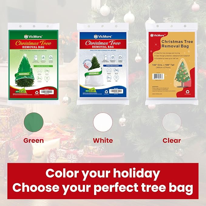 VicMore Christmas Tree Disposal & Removal Bag (9x6 ft) – Heavy-Duty, Tear-Resistant, Odorless PE Cover for Real or Artificial Xmas Trees – Extra Large, Dustproof & Multi-Use, Green