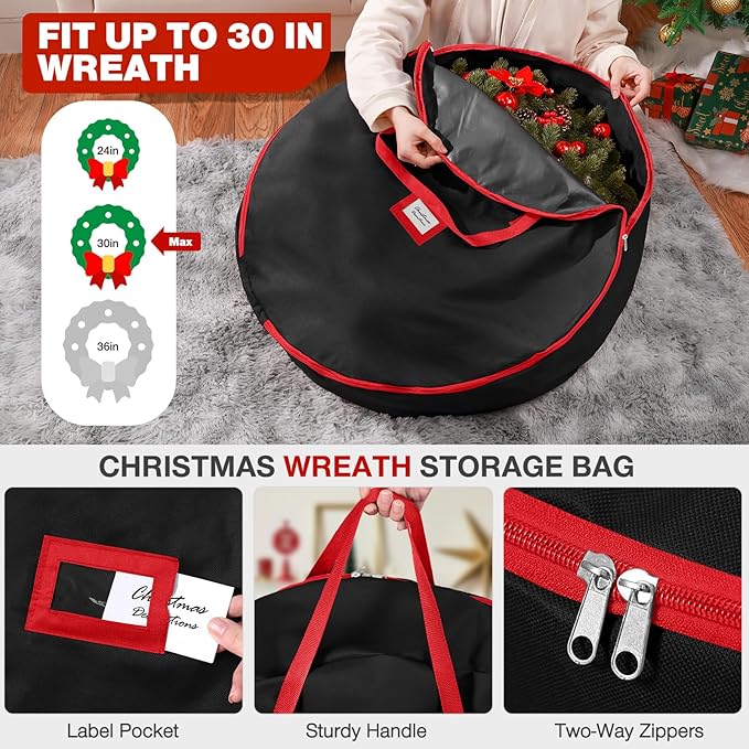 3 Pack Christmas Tree Storage Bag, for 7.5 Ft Artificial Trees up, Durable Waterproof With Reinforced Carrying Handles, Xmas Holiday Garland Bag Storage Case (7.5 Ft, Black)
