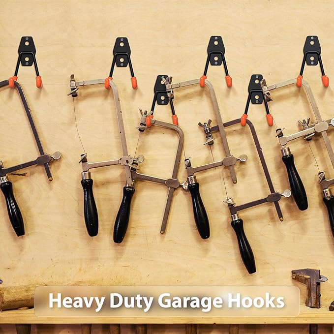 Garage Hooks with Anti-Slip Coating,Heavy Duty Wall Mount Storage Hooks for Hanging Bike,Hose,Ladder,Yard,Garden Tools (4 Pack Orange 4.5x2.75 inch)