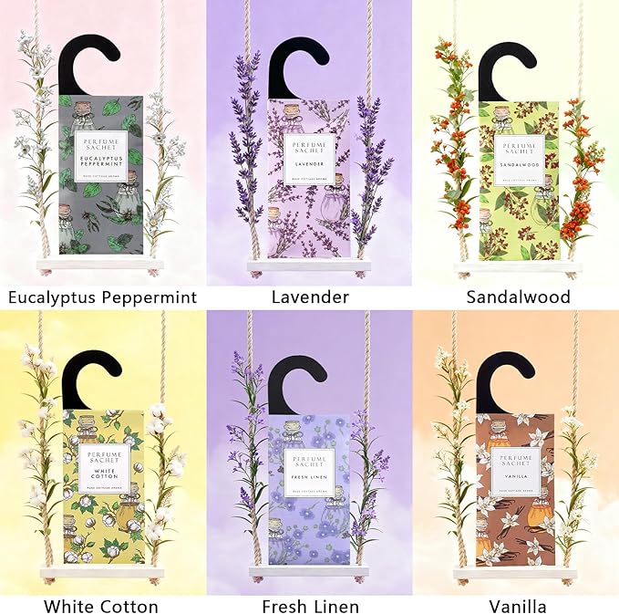 ROSE COTTAGE Large 12 Packs Jasmine Hanging Closet Deodorizer Air Freshener Long Lasting Scented Sachets Smell Goods for House