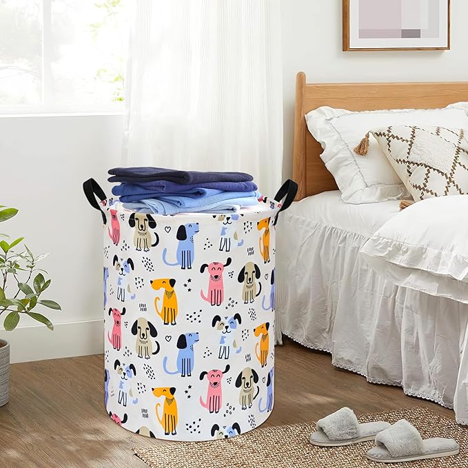 Round Dog Laundry Hamper Storage Basket Laundry Organizer Hamper Storage Bins Clothes Box Nursery Hamper Gift Basket with Handles