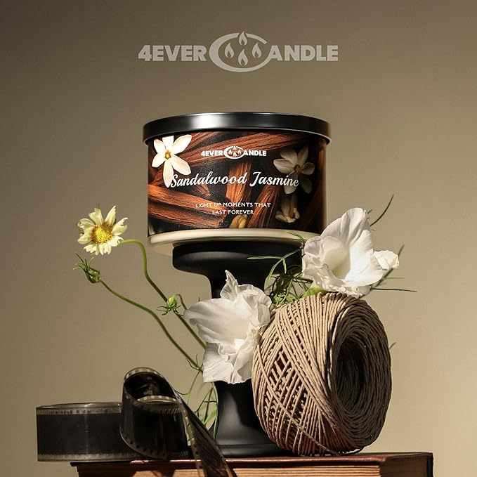 4EVER Scented Candles | 4-Wick 18oz Soy Wax Candle | Up to 50Hrs Clean Burn | Aromatherapy Candles for Home Scented | Gifts for Women & Mom, Sandalwood Jasmine