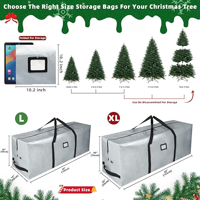 Large Christmas Tree Storage Bags Heavy Duty Tree Bags Holiday Storage Bags Protects From Moisture Or Dust,Alternative To Xmas Tree Storage Box (Gray, 7.5 Ft)