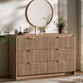 47" Wide Fluted 6 Drawer Dresser for Bedroom, Chest of Drawers with Curved Profile Design, Mid-Century Wood Closet Clothes Storage Organizer for Bedroom, Living Room, Hallway, Walnut