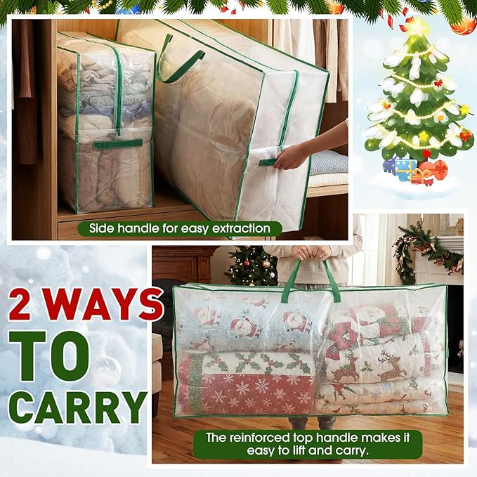 4 Pack Extra Large Christmas Tree Storage Bag 9 ft Artificial Tree, 126gallon Heavy Duty Moving Bag 65" Waterproof Clear Oversized Box with Handle Label Pocket for Camping College (Green)