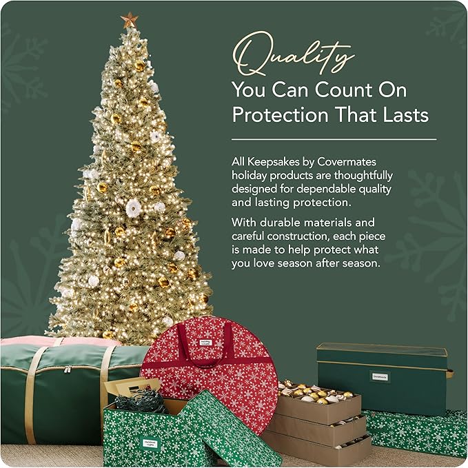 Covermates Keepsakes Wreath Storage Bag – Heavy-Duty Polyester with Buckle Straps & Interior Pouch – Protective Holiday Wreath Organizer with Handles, D-Ring & Label Window, Red