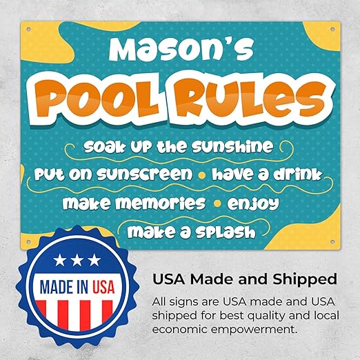 Custom Pool Sign, Pool Rules Soak Up The Sunshine For Pool Décor Sign, 10x14 Inches, Rust Free .040 Aluminum, Fade Resistant, Made in USA by Sigo Signs