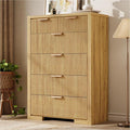 Fluted Dresser for Bedroom, 45" Tall Modern Chest of Drawers with 6 Drawers, Wood Closet Clothes Storage Organizer for Living Room, Wooden Dresser for Hallway, Natural Oak