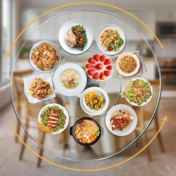 35" Glass Lazy Susan for Dining Table - Tempered Glass Round Clear Tabletop Large Rotating Tray, Silent & Smooth Spin (35inch/90cm)