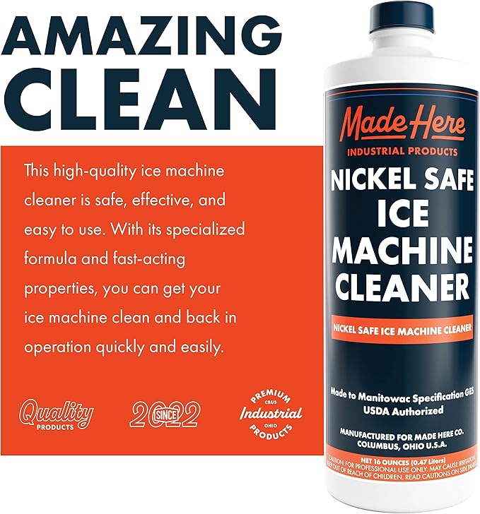 Made Here Co. Ice Machine Cleaner - Nickel-Safe Descaler for Effective Cleaning - Ideal for Nickel Components - Ideal for Home or Commercial Use, 16 OZ, Pack of 1